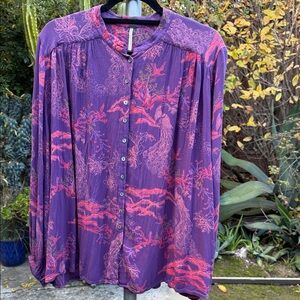 Free People Violet and Coral Blouse